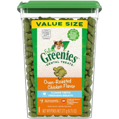 FELINE GREENIES Natural Dental Care Cat Treats, Chicken Flavor, All Bag Sizes - 9.75 Ounce (Pack of 1)