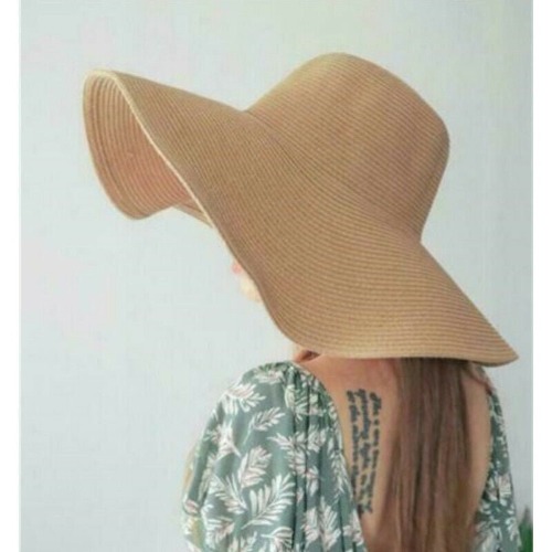 USA Women's Summer Beach Hat Wide Brim Cap Large Sun Straw Floppy Folding Hat by Plugsus Home Furniture - Brown