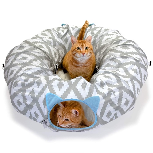 Kitty City Large Cat Tunnel Bed, Cat Bed, Pop Up Bed, Cat Toys - White/Gray