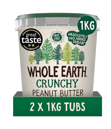 Whole Earth Crunchy Peanut Butter 2 x 1kg, Original Nut Spread Made with All Natural Ingredients, No Added Sugar, Gluten Free, Vegetarian & Vegan Friendly, Bulk Buy (2 x 1 kg Tubs) - Crunchy - 1 kg (Pack of 2)
