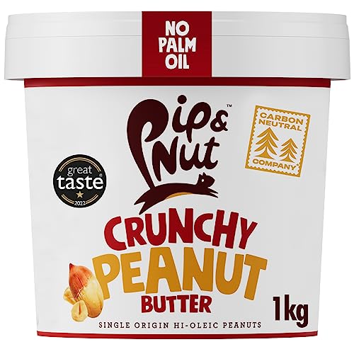 Pip & Nut - Crunchy Peanut Butter (1kg) | Natural Nut Butter, No Palm Oil, No Added Sugar, Hi-Oleic Peanuts, High in Unsaturated Fats, Gluten Free, Vegan, Dairy Free - 1 kg (Pack of 1)