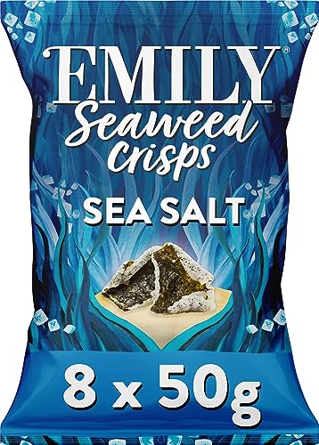 Emily Seaweed Crisps - Sea Salt 8 x 50g, Seaweed Snack, Gluten-Free, Healthy Snack, Source of Iodine - Salted - 8 x 50g
