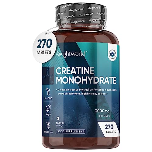 Creatine Monohydrate 3000mg - 270 Tablets - Gym Energy Supplement for Men & Women for Workout - Powder Alternative - Vegan & Keto Unflavoured