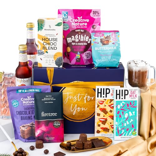 Luxury Vegan Chocolate Gifts Box, Birthday Chocolate Gift Box, Dairy Free Selection Box, Lactose Free Vegan Hamper, Gluten Free Hamper Basket, Vegan Gifts - Just For You (Limited Edition) - No Mocktail