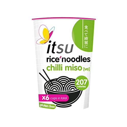 Itsu Chilli Miso Flavour Rice Noodles | Instant Rice Noodles Multipack Cup | 1 Count (Pack of 6) | Gluten - Free - Chilli Miso