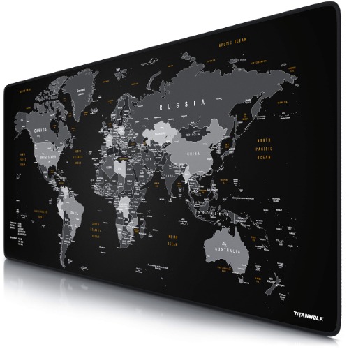 TITANWOLF XXL Speed Gaming Mouse Mat World - Mouse Pad 900 x 400 x 3mm – extra large mouse mat - Table mat large size - improved precision and speed – Design Planisphere black