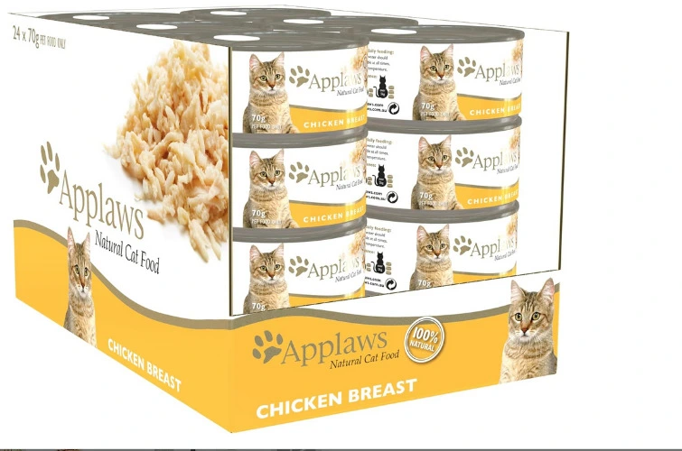 Applaws Chicken Breast Natural Wet Cat Food - 70 g tins, complementary food for adult cats, pack of 24 
