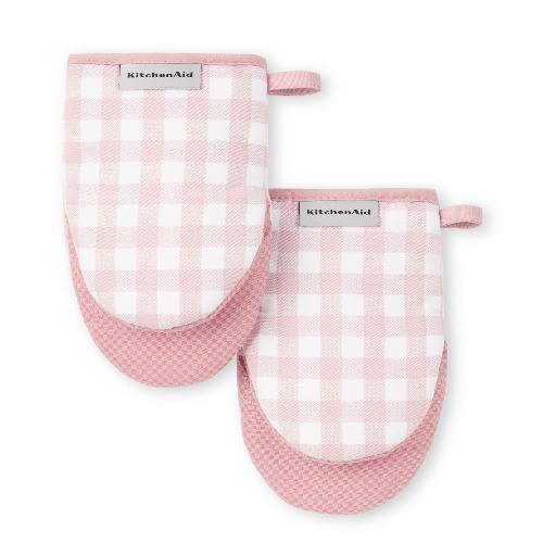 KitchenAid Gingham Mini Oven Mitt 2-Pack Set, Dried Rose, 5.5"x8" - Dried Rose