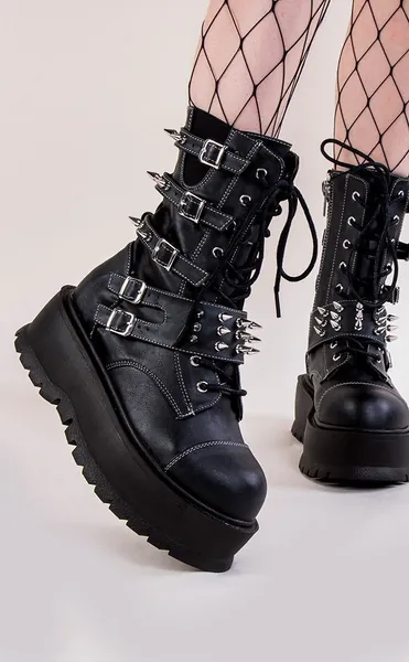 SLACKER-165 Black Vegan Leather Platform Boots