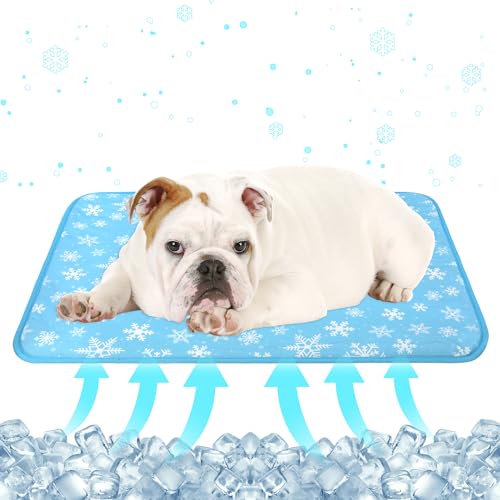 DELIFUR Cat Cooling Mat- Pet Cooling Mat Outdoor for Dogs Self Cooling Pad for Kitten Cat Puppy Machine Washable (Medium, Blue) - M: 27.5" x 19.5" - Blue