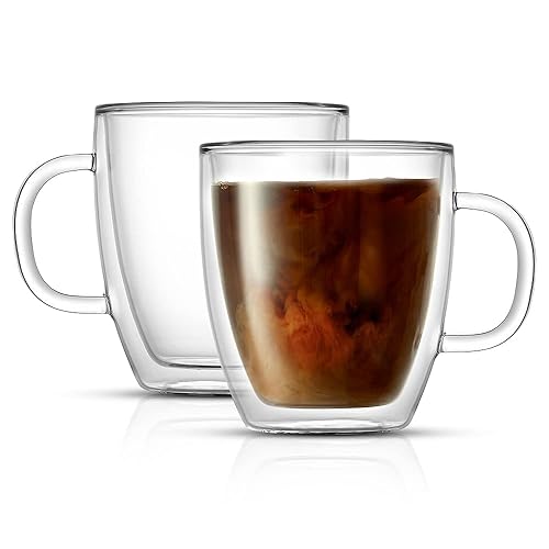 JoyJolt Savor Double Wall Insulated Glasses - Coffee Mugs (Set of 2) - 13.5-Ounces - Coffee Cups
