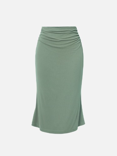 Eco-SkinKiss® Ruched Side Mermaid Midi Skirt - Sage Spray / M