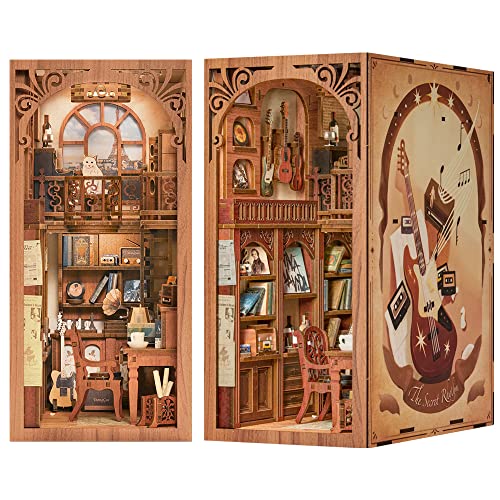 CUTEBEE Book Nook DIY Kit – DIY Puppenhäuser Miniatur Haus Kit mit Möbeln und LED-Licht, 3D Puzzle Buchstützen aus Holz, Modellbausätze für Erwachsene zum Bauen,The Secret Rhythm - D The Secret Rhythm