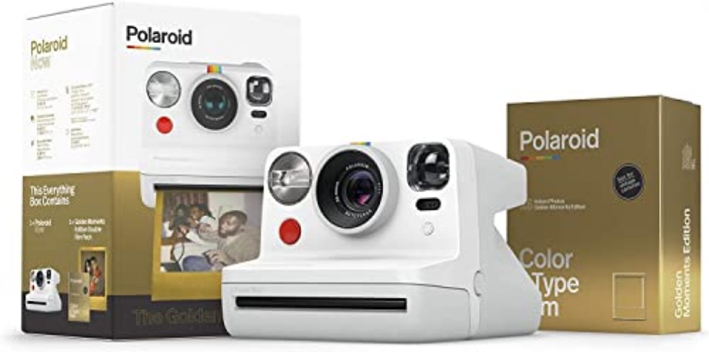 Polaroid Now I-Type Instant Camera -White Camera + Gold Film Bundle (6185) - White/Gold - Gen1 Camera + Film