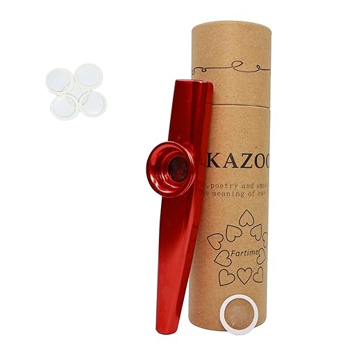 Fartime Red Exquisite Aluminum Alloy Kazoo With 5 Kazoo Flute Diaphragms And A Beautiful Gift Box-Musical Instruments.(red)… - red