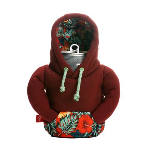 Puffin - The Hoodie Sweatshirt - Insulated 12 oz Can Cooler I Beer Bottle & Soda Can Insulator, Keep Drinks and Beverages Cold - Brick Red/Island Time - Brick Red/Island Time