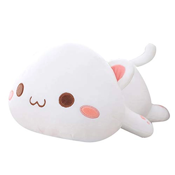 Jensquaify Cat Plush Hugging Pillow, Soft Cat Stuffed Animals Kawaii Kitten Plush Toy Gifts for Kids (White Round Eyes, 25.5")
