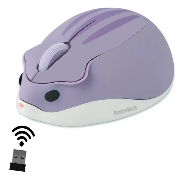 PloutoRich Wireless Mouse Cute Hamster Shaped Computer Mouse 1200DPI Less Noise Portable USB Mouse Cordless Mouse for PC Laptop Computer Notebook MacBook Kids Gift (Purple)