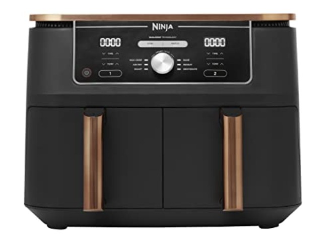 Ninja Foodi MAX Dual Zone Air Fryer, Amazon Exclusive, Tongs, 2 Drawers, 9.5L, 6-in-1, Use No Oil, Air Fry, Max Crisp, Roast, Bake, 8 Portions, Nonstick Dishwasher Safe Baskets, Copper/Black AF400UKCP - Black/Copper - 9.5L - Dual Drawer