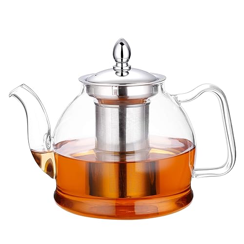 HIWARE 1000ml Glass Teapot with Removable Infuser, Stovetop Safe Tea Kettle, Blooming and Loose Leaf Tea Maker Set - 33 oz