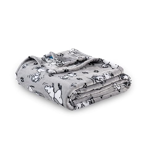 Berkshire Blanket Peanuts® VelvetLoft® Cute Character Snoopy Plush Throw Blanket,Peanuts Poses and Paws Grey,Throw 55 in x 70 in (Official Peanuts® Product) - Peanuts Poses and Paws Grey - Throw (55 in x 70 in)