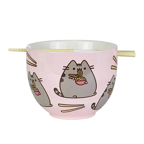 Enesco Pusheen by Our Name is Mud Ramen Bowl and Chopsticks Set, 4", Pink