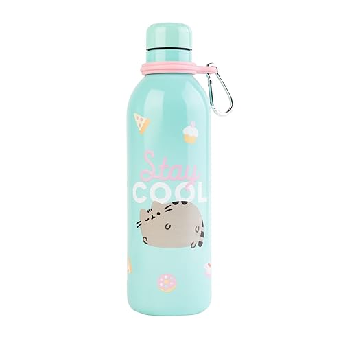 Grupo Erik Official Pusheen Water Bottle Sports Bottle 17OZ, Stainless Steel, Vacuum Insulated Water Bottle, Double Wall Reusable Water Bottle With Carabiner, BPA Free, Kawaii Water Bottle - Pusheen - 500ml.