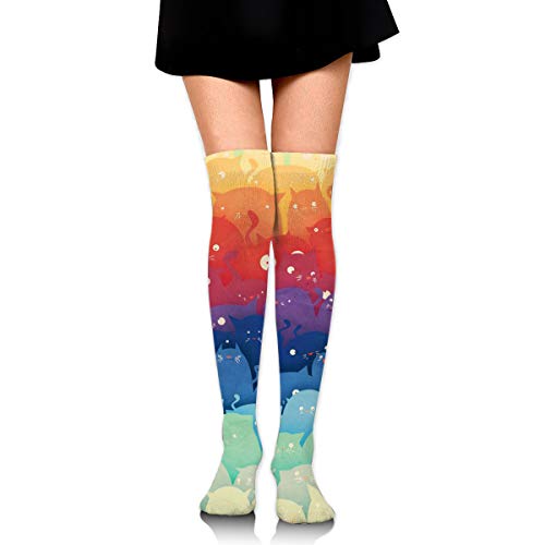 GERSWEET Girls Women Warmer Thigh Thick Socks Athletic Travel Football Outdoor Socks - One Size - Rainbow Cats