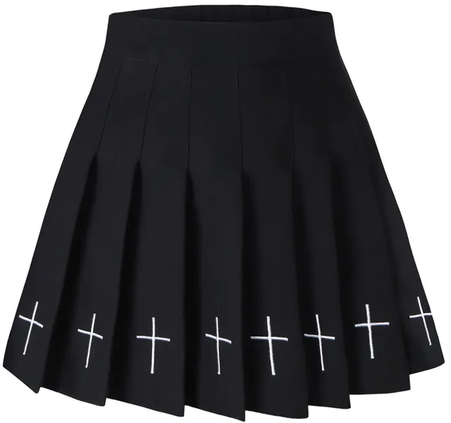 SANGTREE Girls Women's Pleated Skirt with Comfy Stretchy Band, 2 Years - US 4XL - Small Black Cross