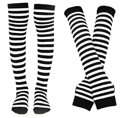 Bienvenu Womens Socks Striped Knee High Socks Arm Warmer Fingerless Gloves Set - White