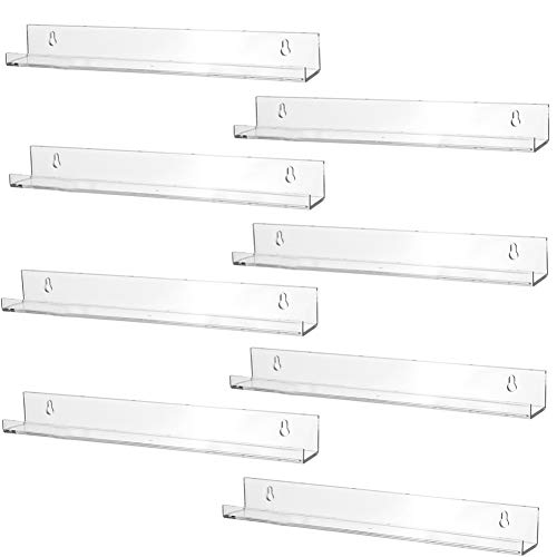 Sooyee 8 Pack 15 Inch Acrylic Invisible Kids Floating Bookshelf for Kids Room,Modern Picture Ledge Display Toy Storage Wall Shelf,Clear (8 Pack) - 8