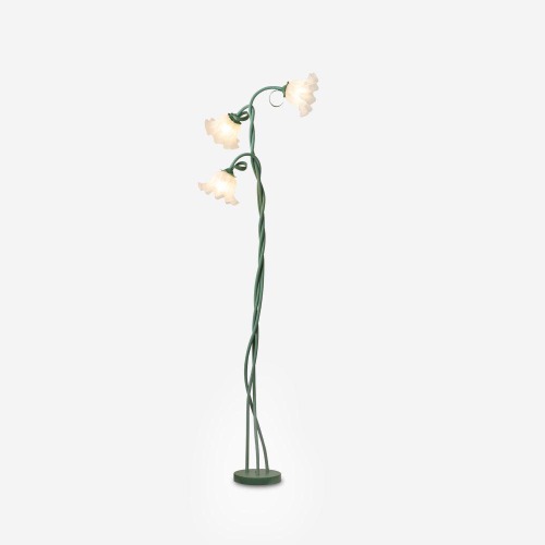 Calla Flowers Floor Lamp | 3 Head Dia 20cm x H 170cm / ∅ 7.8″ x H 66.9″ Acrylic Lampshade / Green & White / US plug