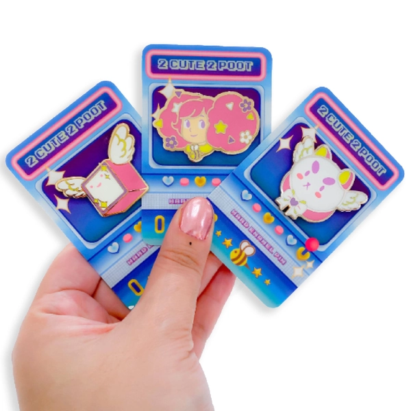 Limited Edition Colorway - Bee Puppycat Tempbot Pin Bundle - Hard Enamel Pink Gold Lapel Pin Set with FREE STICKERs Kawaii Cartoon Fanart
