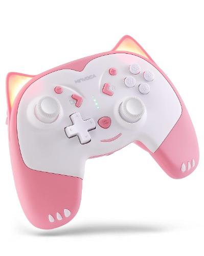 KINVOCA Wireless Controller for Nintendo Switch/Switch Lite, Cute Pro Controller with Turbo, Motion, Vibration, Wake-Up, Headphone Jack and Breathing Light - Pink - pink