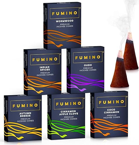 Fumino Fresh Incense Cones Multipack Fireside and Frost Bundle 6 Boxes 120 Cones Masala Agarbatti Joss Scent Fragrance for Relaxation and Meditation, Home and House Decor Scent Cones - Fragrant Cones - Fireside & Frost Bundle