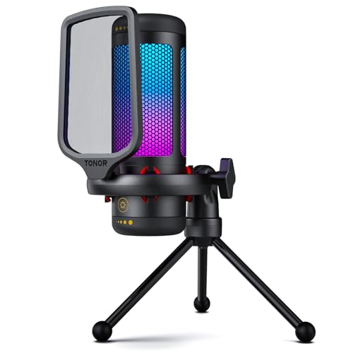 TONOR Gaming USB Microphone with Adjustable RGB Modes & Brightness, Condenser PC Mic for Streaming Podcast Recording Studio Singing Youtube, Computer Desk Mic Compatiple with Laptop/Mac/PS4/PS5 TC310 - TC310