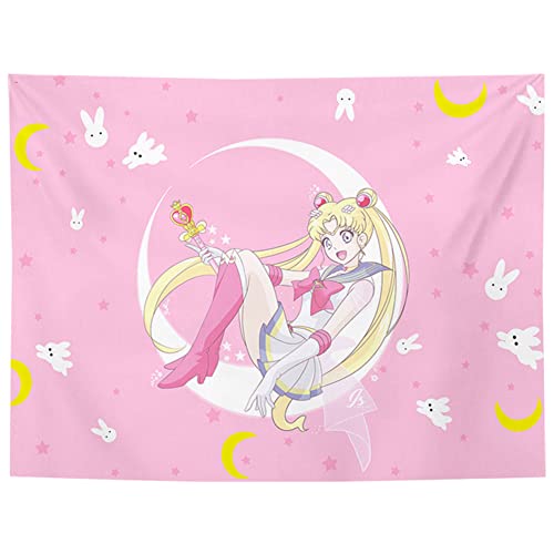 BESTZY Japanese Anime Tapestry, Anime Sailor Moon Wall Cloth, Sailor Moon Photo Background, Lovely Girl Wall Hanging for Party Bedroom Living Room Home Decor - B