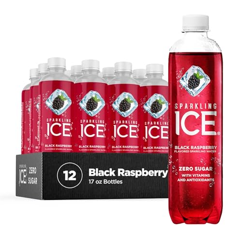 Sparkling Ice, Black Raspberry Sparkling Water, Zero Sugar Flavored Water, with Vitamins and Antioxidants, Low Calorie Beverage, 17 fl oz Bottles (Pack of 12) - Black Raspberry