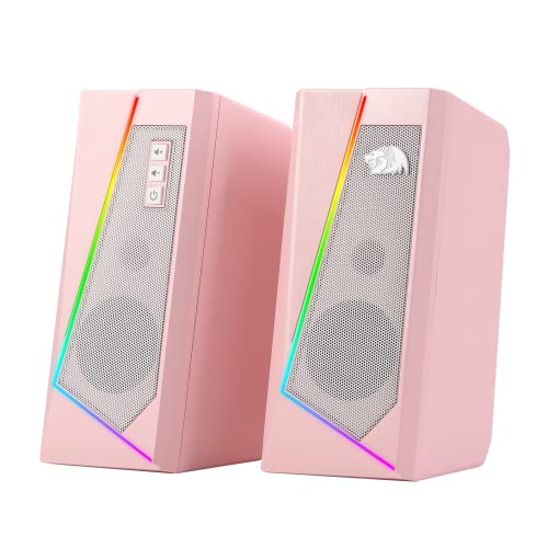 Redragon GS520 RGB Desktop Speakers, 2.0 Channel PC Computer Stereo Speaker with 6 Colorful LED Modes, Enhanced Sound and Easy-Access Volume Control, USB Powered w/ 3.5mm Cable, Pink - Pink