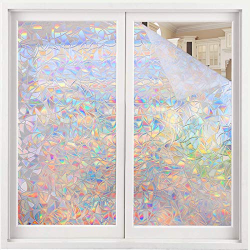 Volcanics Privacy Film Static Window Clings Vinyl Rainbow 3D Decals, Stickers for Glass Door Home Heat Control Anti UV 17.5 x 118 Inches - 17.5" x 118"
