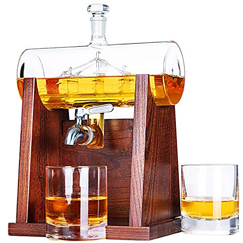 Jillmo Whiskey Decanter Sets for Men, 1250ml Decanter Set with 2 Whiskey Glasses, Ideal Bourbon Gifts for Men - Ship in decanter set