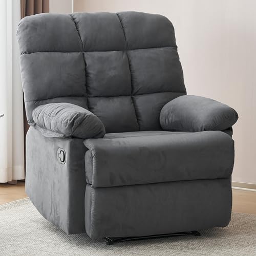 Ketaiyou Recliner Chair for Adults, Overstuffed Large Manual Recliner, Upholstered Soft Fabric Living Room Reclining Sofa Chair(Fabric Grey) - Fabric Grey