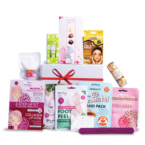 JOADE Spa Time Pamper Gift Box, Hair Mask, Hand Pack, Face Mask, Lip Scrub, Under-Eye Kit, Hand Cream, Foot Peel, Wax Melt, Hand Cream, Eye Patch, 102 Piece Set