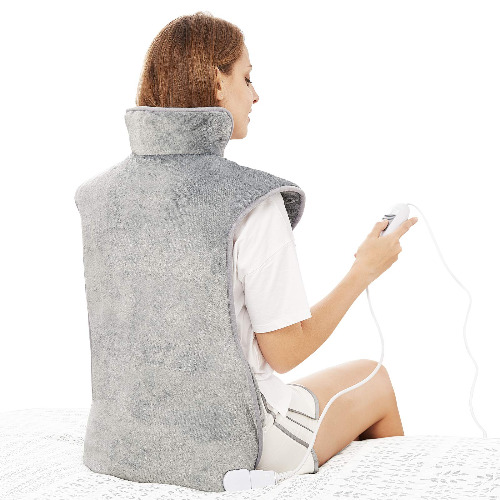 Electric Heating Pad for Back Neck and Shoulders Pain Relief, (60x100cm) Heated Warmer Fast-Heat Hot Therapy Warp with Waist Strap, 3 Heat Levels, Auto-Off Timer, Mia&Coco - Comfort Grey