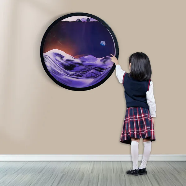 17.3'' Moving Sand Art 3D Sand Painting Picture Creative Deep Sea Sandscape Living Room Decoration, 360° Rotate, Glass Crafts Solid Wood Frame, Relaxing Mood Home Office Work Decor(Purple) - Purple