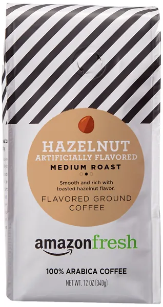 AmazonFresh Hazelnut Flavored Coffee, Ground, Medium Roast, 12 Ounce - 