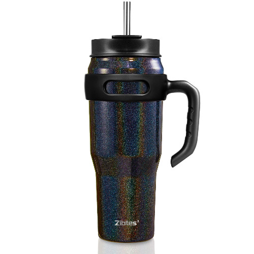 Zibtes 40oz Insulated Tumbler With Lid and Straws, Stainless Steel Double Vacuum Leak Proof Coffee Tumbler With Handle, Keeps Drinks Cold up to 34 Hours or Hot for 12 Hours(Glitter Black 1 pack) - Twilight