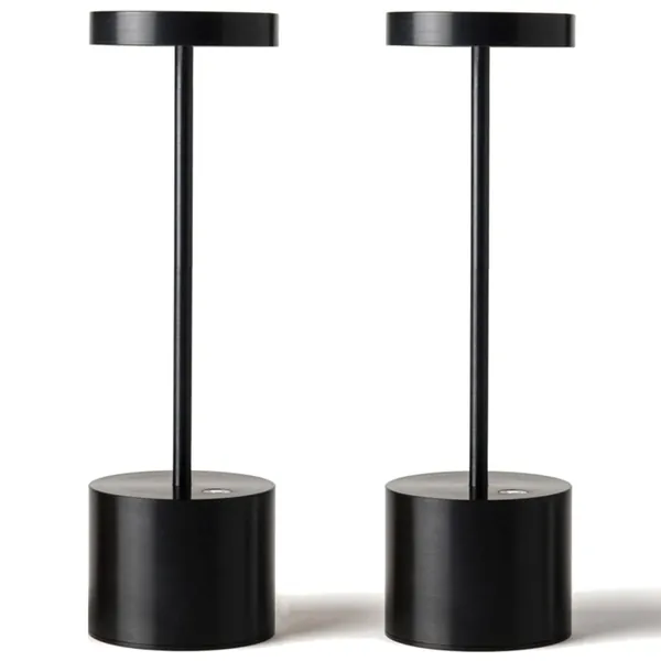 2 Pack Cordless Table Lamp,Rechargeable Portable Battery Powered LED Desk Lamp,3000mAh Battery Operated Dimmable Metal Table Light for Outdoor/Restaurant/Bedroom/Bars/Home Patio Light(2Pack Black) - 2pack Black