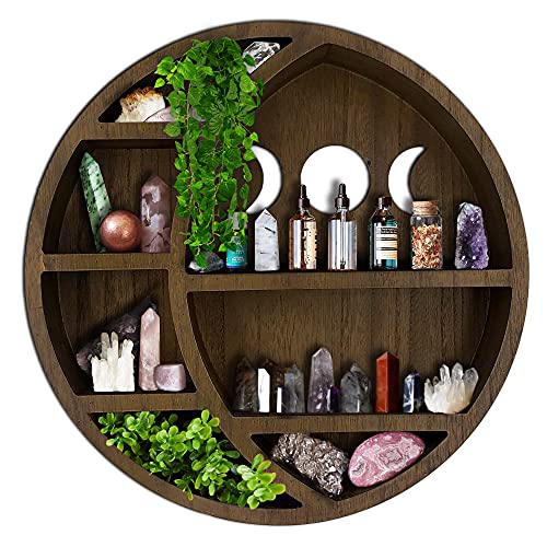 Asuare Wooden Moon Shelf for Crystals | Floating Moon Shelf | Essential Oil Display | Crystal Display Shelf | Decor for Room, Bathroom, Living Room