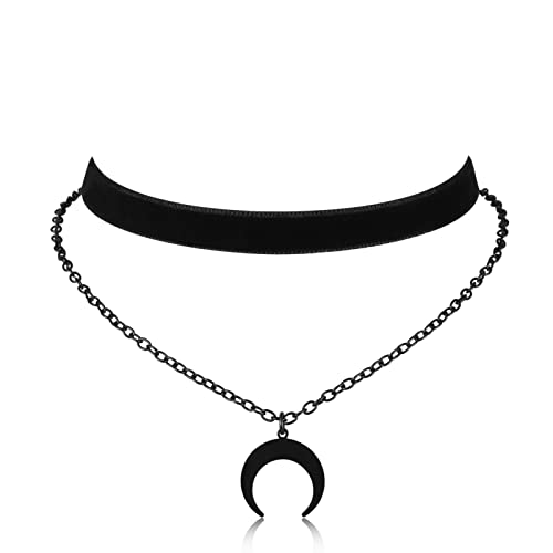 HEXALOVA Gothic Choker, Choker Necklace for Women, Black Velvet Choker, Layered Necklace, Goth Jewelry for Women - Black Sailor Moon